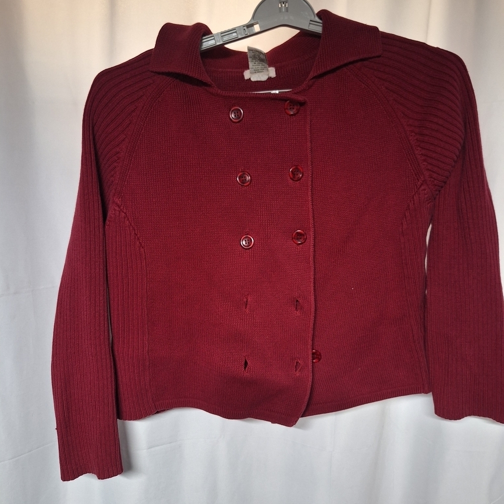 Elegant Burgundy Double-Breasted Knitted Cardigan
